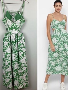 American Eagle Dress Women’s S Sunset Maxi Strap Cutout Back Floral Linen Blend